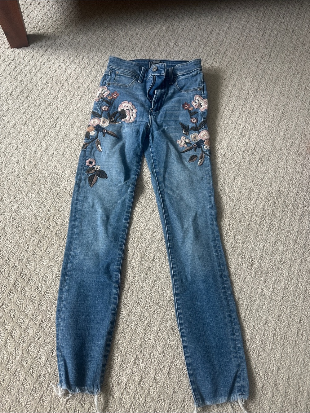 Abercrombie & Fitch Blue Skinny Jeans with Floral Embroidery
